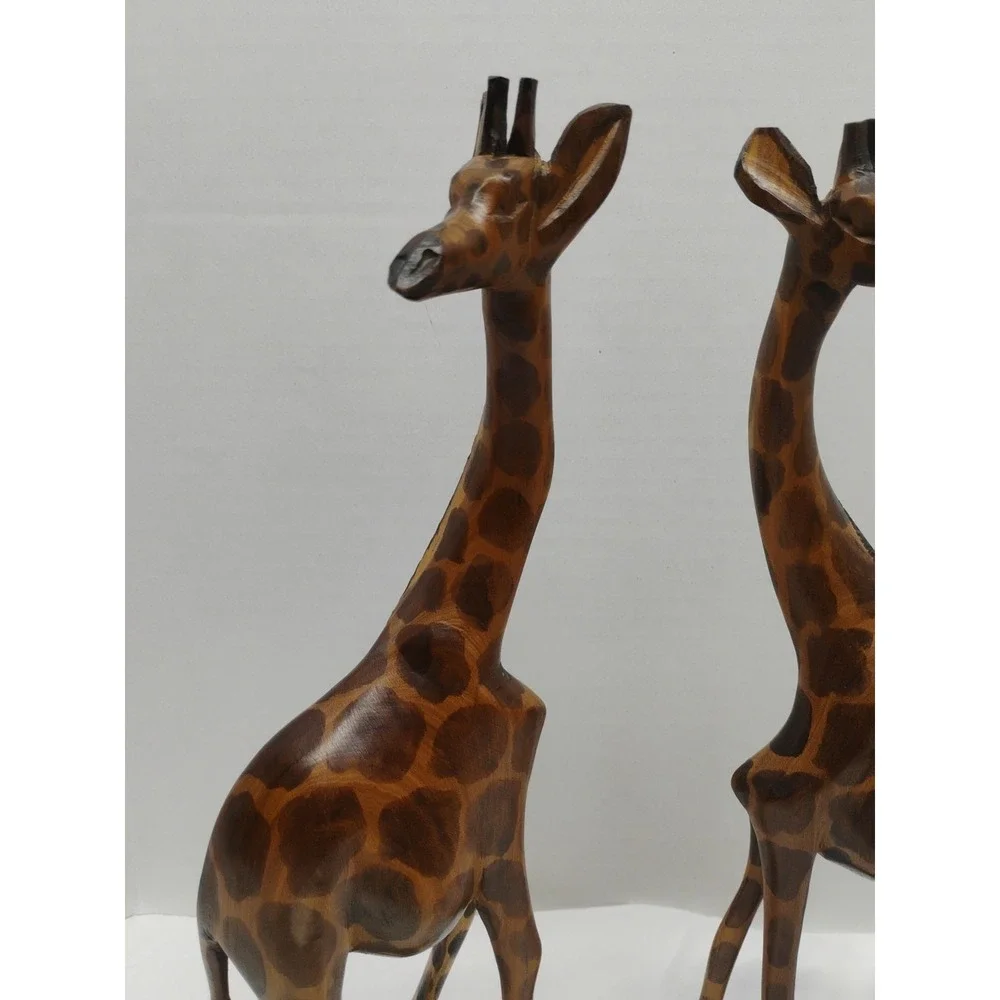 PAIR OF HAND CARVED & PAINTED WOODEN GIRAFFE FIGURINES FROM KENYA - 12